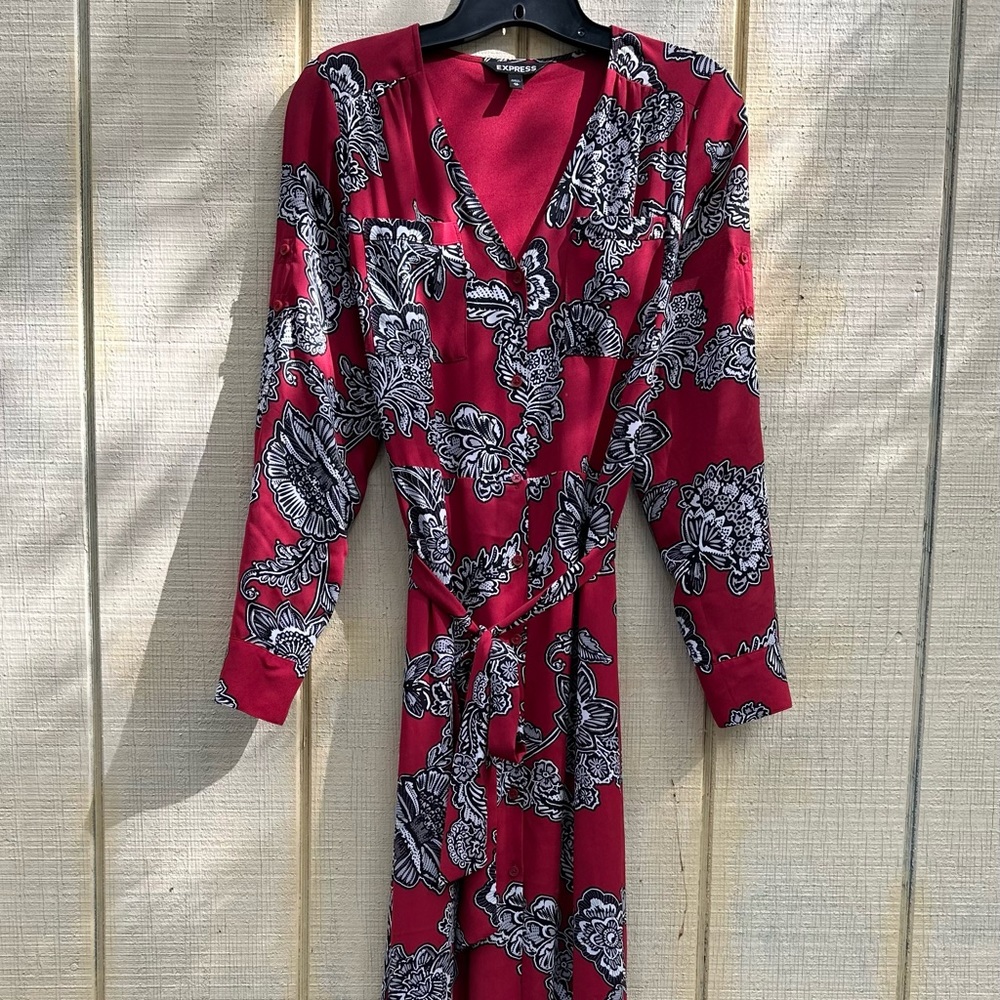 Express Long Sleeve Button Up Floral Maxi Dress